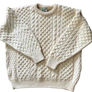 GAELTARRA Irish Cable Knit Sweater XL Pure Wool Made in Ireland Cream Color
